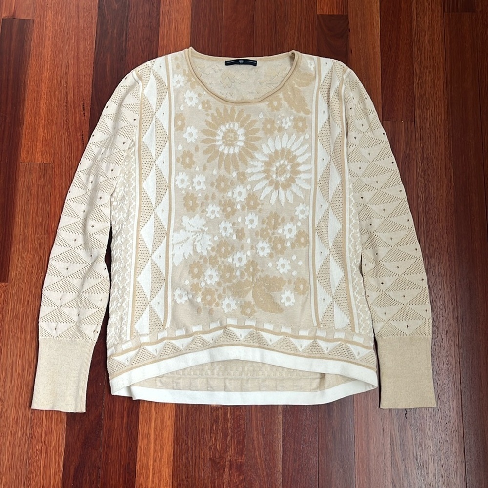 HIGH-everyday couture side small floral beige sweater size small